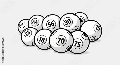 A collection of numbered balls scattered in a group