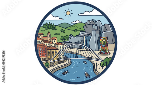 Bilbao Spain Iconic Cityscape in a Circular Frame