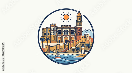 Malaga Cityscape Badge on White Background
