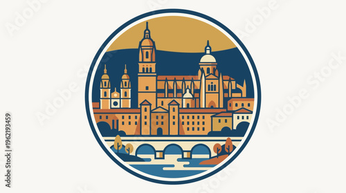 Salamanca Cityscape Emblem in a Circular Frame