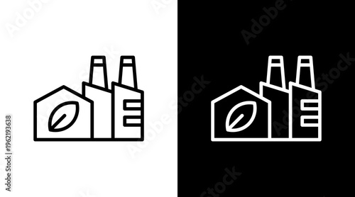 Factory Plant White Icon Set Design