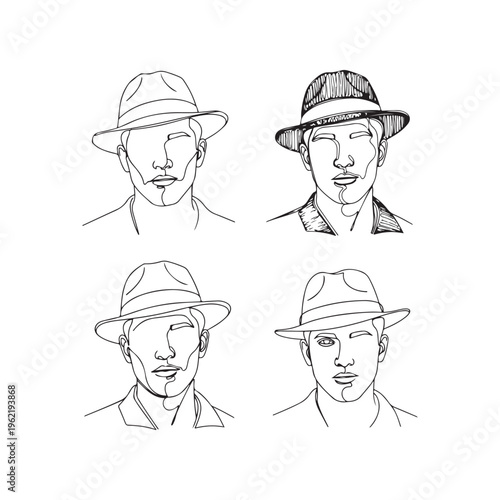 Four men wearing fedora hats