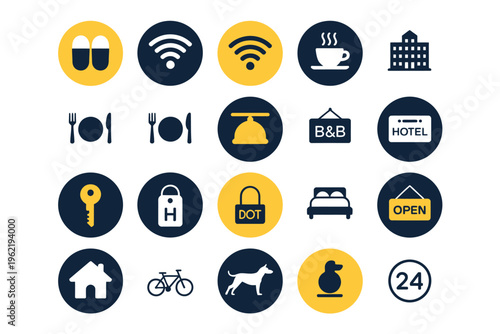 Hospitality Service Icons Collection – Hotel Amenities and Facilities