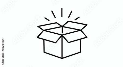 Creative surprise box icon with radiating lines symbolizing new opportunities and discovery for business presentations or digital interfaces