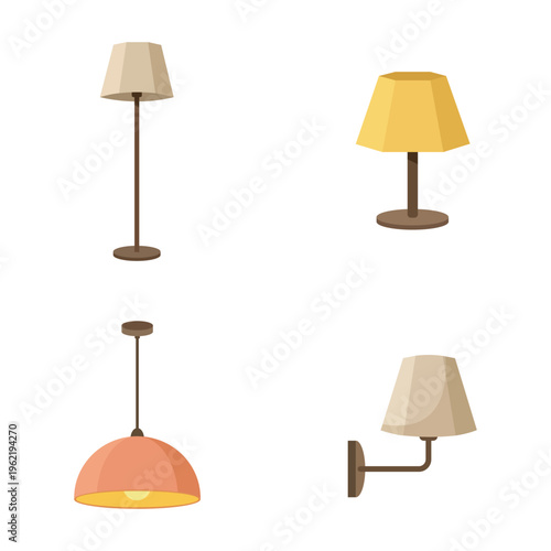 Various lighting fixtures set featuring floor lamps and pendant lights decor