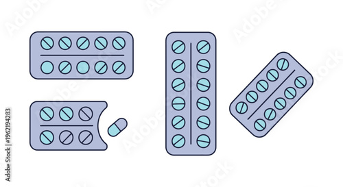 Medicine Blister Pack Line art simple color pattern vector