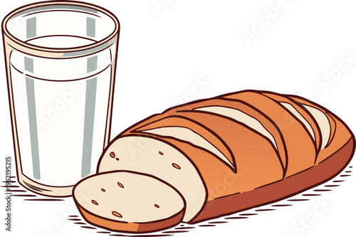 Milk And Bread Breakfast Concept. Fresh Milk And Bread Still Life. Healthy Milk And Bread Morning Meal. Dairy Milk With Fresh Bread Scene. Simple Milk And Bread Food Concept. Breakfast Table Milk