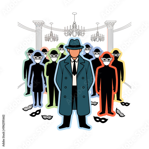 Man in Blue Coat and Hat Standing in Front of Group of People Wearing Masks in Luxury Room