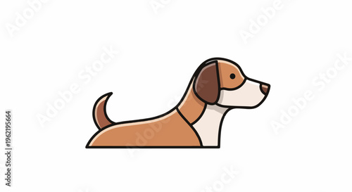 A cartoon dog, rendered in a flat, graphic style, with brown and white coloring