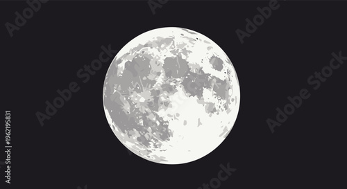 Detailed view of the full moon with craters and surface textures against a solid black night sky background for astronomical and nature themes.
