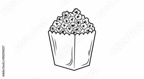 A black and white line drawing of a bucket filled with popcorn