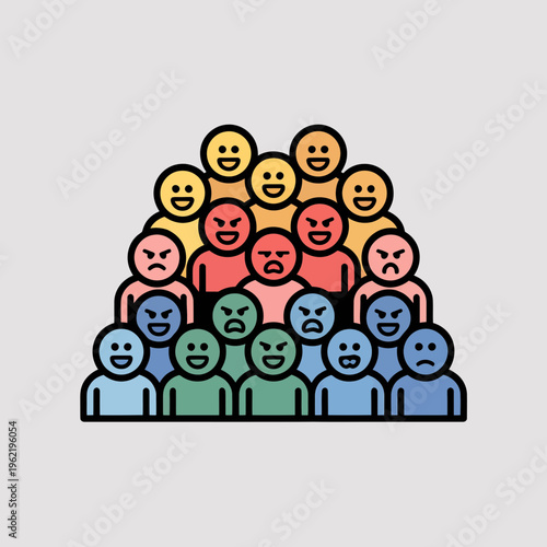 Multicolored Frowning People Faces Pyramid Isolated on White Background