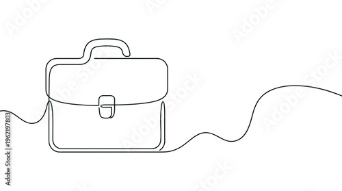 Minimalist continuous line drawing of a briefcase symbolizing business travel and professional work opportunities with a clean white background