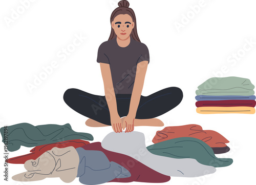 Laundry Routine Illustration Set Washing Drying Ironing Clothes at Home