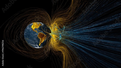 Animated model of Earth's magnetic field interacting with solar wind