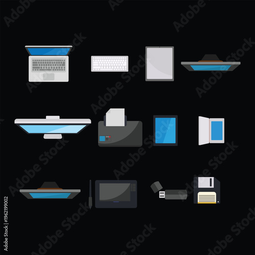 Office Monitor Laptop Asset Icon Set