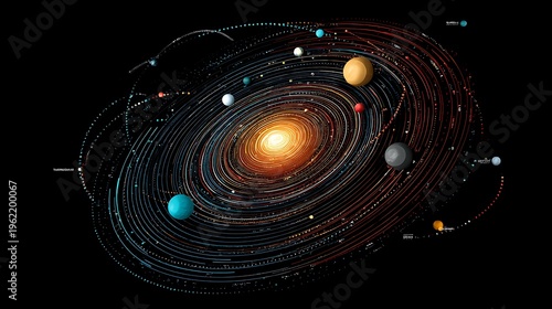 Artistic representation of the solar system orbit model