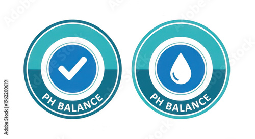 Blue badge icons with check mark and water drop symbol design isolated png