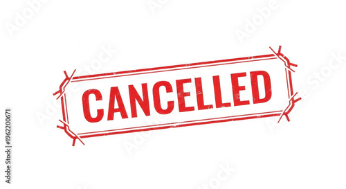 Red rubber stamp with the word cancelled in a rectangular border isolated png