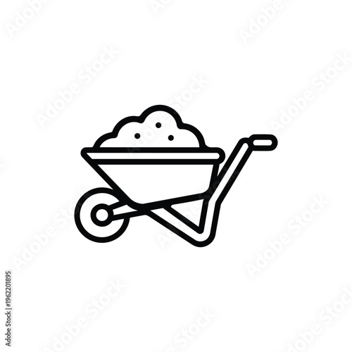 Farming wheelbarrow icon black and white vector illustration farming wheelbarrow with soil outline symbol for agriculture and gardening design