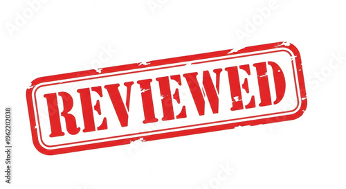 Red reviewed rubber stamp icon with a grunge texture effect isolated png