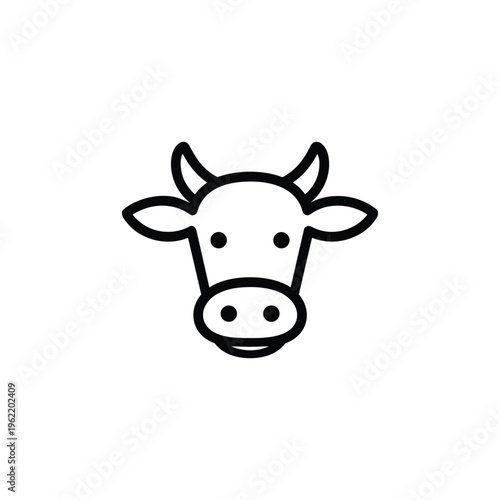 Cow head icon black and white cow face vector line art farming cow illustration for dairy farm branding and livestock agriculture design