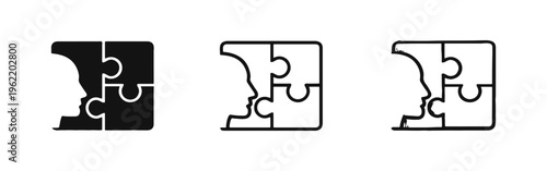 Mental Health and Cognitive Puzzle Icon Set - Problem Solving, Autism, and Brain Health Symbols