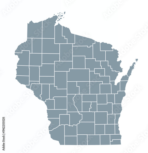 Map of Wisconsin state with counties borders