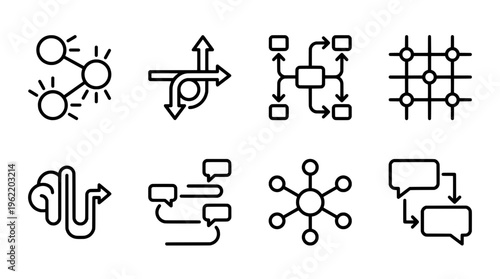 Abstract illustration of interconnected nodes arrows and data flow elements
