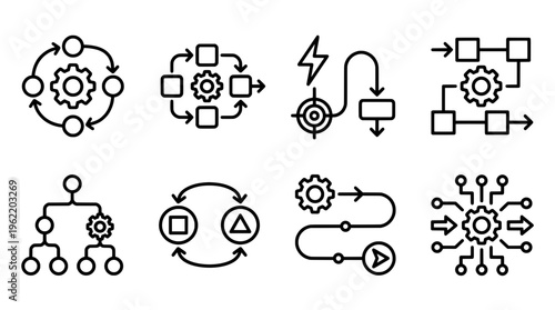 Abstract process and workflow diagrams in vector style for business concepts