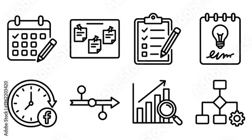 Business and planning icons calendar checklist chart and ideas