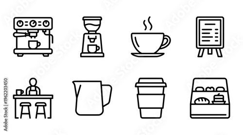 Coffee shop icons set espresso machine coffee maker cup sign bar