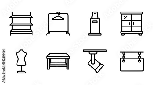 Collection of minimalist retail icons for business and commerce