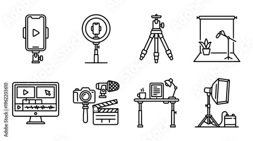 Essential video production tools and equipment modern technology icons