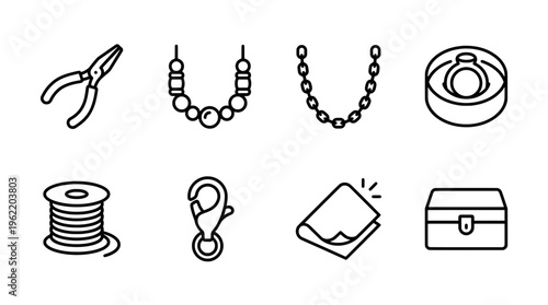 Jewelry making tools and accessories isolated minimalist icon set
