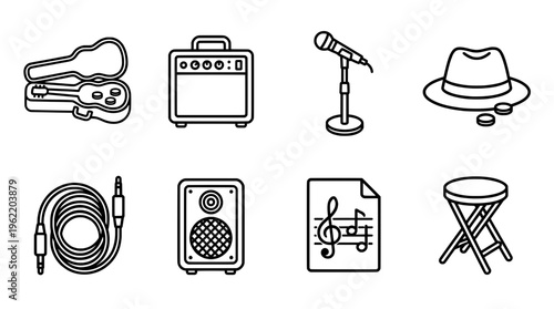 Musical instruments and accessories vector illustrations in black and white