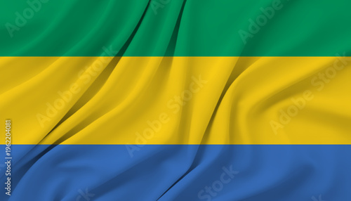 National flag of Gabon with waving satin fabric texture background for independence day celebration and patriotic themes