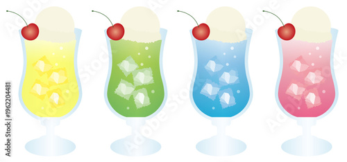 クリームソーダのイラスト素材セット（4色）