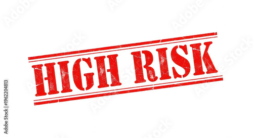 Red high risk rubber stamp imprint on a simple flat surface isolated png