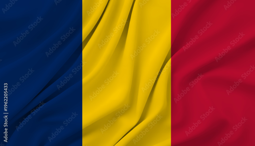 Obraz premium Chad flag waving fabric, national symbol country emblem, textiles country banner