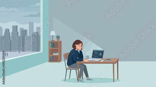Stressed woman experiencing remote work burnout in home office