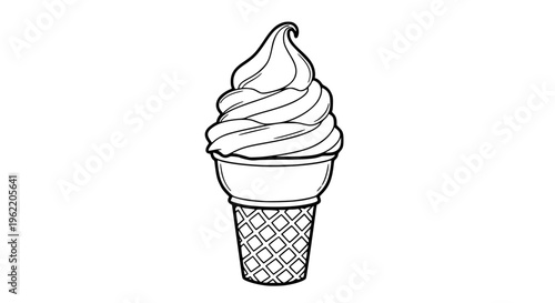 Delicious soft serve ice cream in waffle cone vector, creamy summer dessert illustration with vibrant appeal