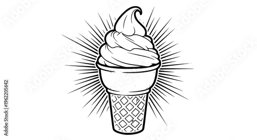 Delicious soft serve ice cream in waffle cone vector, creamy summer dessert illustration with vibrant appeal