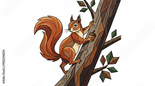 A cute brown squirrel on tree.