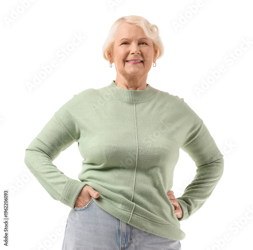 Senior woman in green sweat...