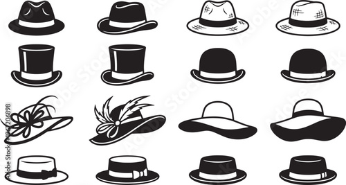 A variety of stylish hats, perfect for accessorizing any outfit, in a fashionable illustration. 