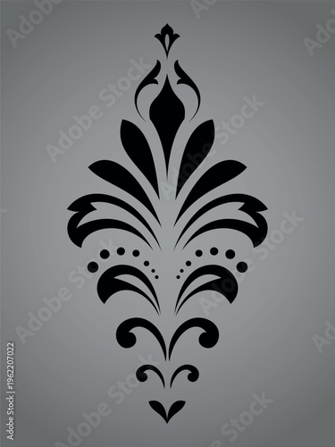 Damask graphic ornament. Floral design element. Black and gray vector pattern