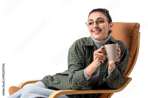 Happy young woman with cup ...