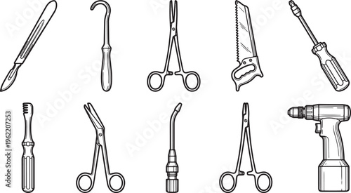 Collection of various tools against a plain background, perfect for a wide range of design and creative projects, providing a clean and organized presentation.