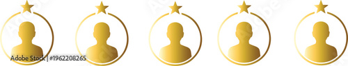 Golden star rating icons with silhouette